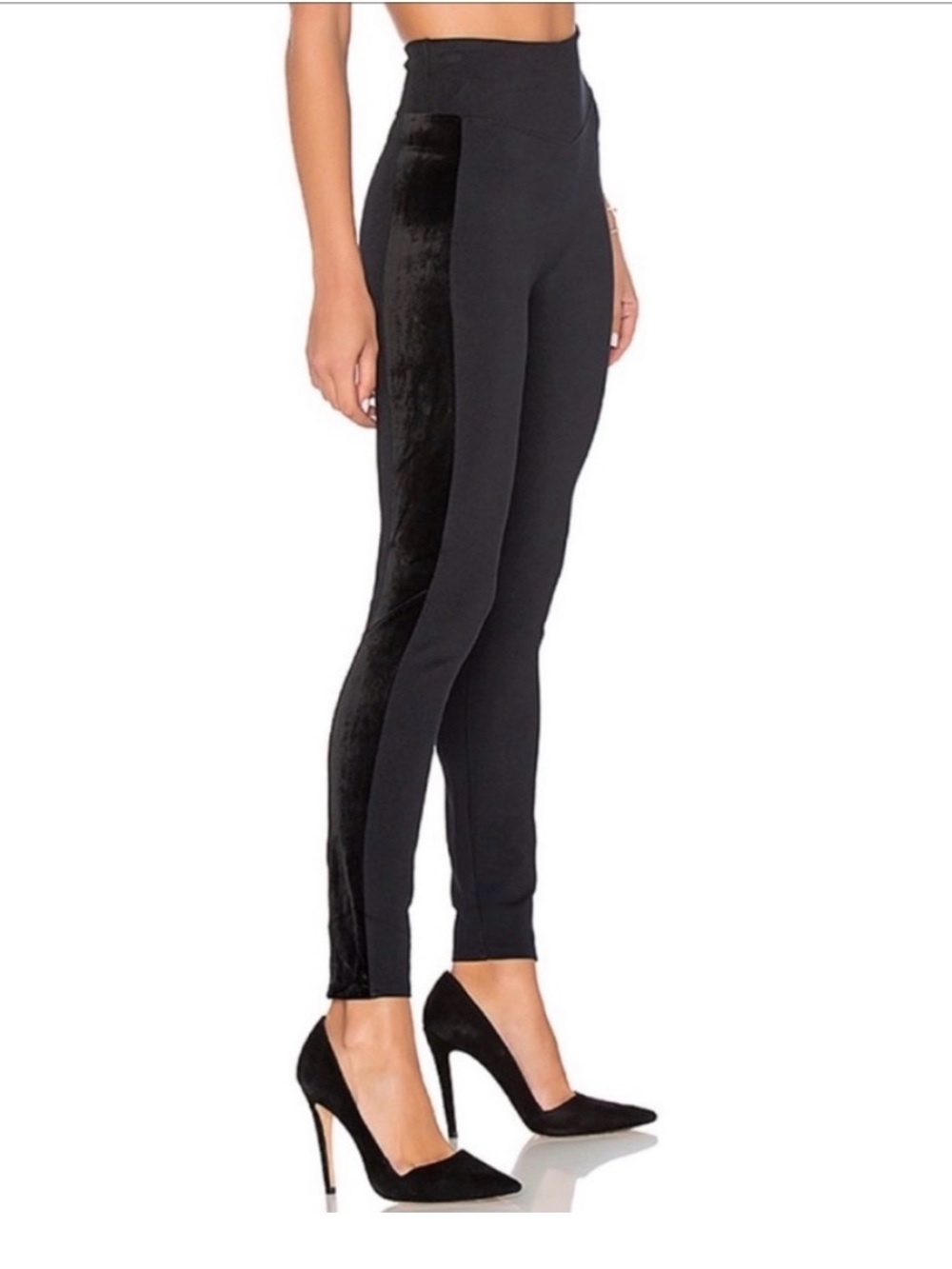 SPANX Black High-Waist Satin -Side Stripe Skinny Ponte Pants Size Medium